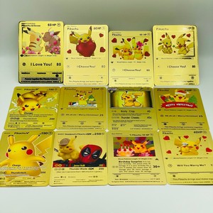 ของขวัญวันวาเลนไทน์ปิกาจูด้วยหัวใจรักและฉันเลือกการ์ดโลหะสีทอง - Product Image 3