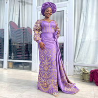 Vestido de novia africano de tafetán con bordado en oro púrpura para mujer |   Camisa de Manga Larga con Estampado Floral de Lujo para Ocasiones Especiales