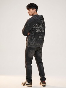Custom <b>Sun</b> Fade Oversized Hoodie Top Quality Premium Rhine Stone Street Style 100% Cotton Fabric Zipper Hoodie For Unisex - Product Image 5
