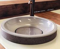 Élégant Lavabo Moderne à Trou Unique en Pierre de Rivière Ovale, Qualité Supérieure, en Pierre de Lava Émaillée, Écologique, avec Système d'Évacuation pour Hôtels