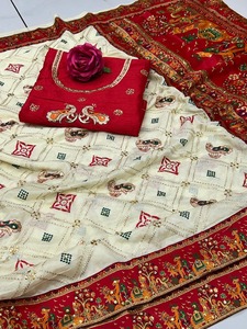 Fantasma seda gasa Sari bordado Jacquard diamante trabajo pesado encaje impresión Digital para todas las ocasiones étnico Bandana - Product Image 4