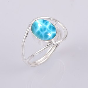 Anillo de piedras preciosas azules Larimar Natural, Plata de Ley 925, piedra natal genuina de 18K, forma ovalada, anillo apilable de filigrana, regalo de marzo para ella - Product Image 4