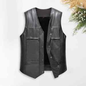 Meilleure veste en cuir sans manches Nouveau design Chaud et coupe-vent Meilleur vêtement d'extérieur réglable pour l'hiver 100% Gilet en cuir véritable pour hommes - Product Image 6