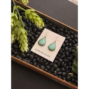 Vintage Navajo Handmade Drop <b>Earrings</b> <b>Black</b> Jack Turquoise & Sterling Silver Water Drop Shape - Product Image 4
