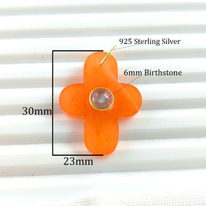 925 Sterling <b>Silver</b> Religious <b>Necklace</b> Pendant Carnelian <b>Cross</b> Slice Gemstone Birthstone Children's Rhodium Plated Jewelry Gift - Product Image 6