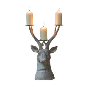 Stylish Stunning Quality Antique Style Large Reindeer Head 3 Tier Candle Holder For Home And Garden Decor