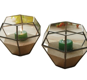 Pot à bougie vide en verre avec couvercle en bambou en gros coloré givré ambre noir clair Valentine impression fait à la main soie métal cylindre - Product Image 1