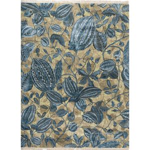 Tapis noué à la main en laine et soie de bambou à motif floral vert Pansy, 9x12, rectangulaire, pour la maison, le salon, le couloir, pour adolescents - Esk-1545 - Product Image 1