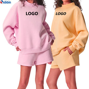 Sweatshirts et ensembles de survêtement pour femmes sur mesure, ensembles de sweat-shirts et shorts unis à col rond pour femmes, tailles plus grandes - Product Image 2