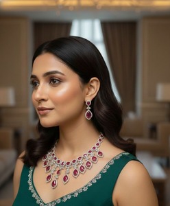 Conjunto de Collar y Aretes de Rubí Royale en Forma de Lágrima de la Mejor Calidad, Regalo Perfecto para Novias o Aniversarios, Disponible a Precio de Fábrica - Product Image 2