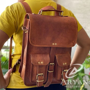 Sac à dos en cuir de chèvre marron pour femmes, sacoche deux-en-1, 10x13 pouces, Vintage, collection - Product Image 1