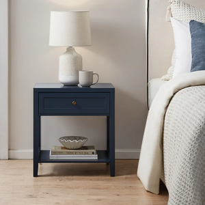 Mesita de noche artesanal hecha a mano de madera maciza personalizada con color azul para su hogar - Product Image 1