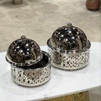 Chauffe-plat rond de luxe en argent Design moderne chauffe-plat marmite Sakhan fabriqué en acier inoxydable métal pour buffet