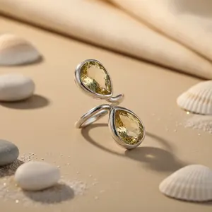 Bague en argent 925 avec pierre précieuse citrine taille ovale, bijoux cadeau pour femme, largeur 8-10 mm - Product Image 1