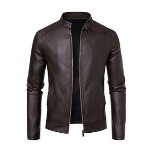 Veste de moto pour homme en cuir véritable de haute qualité, écologique, imperméable, coupe-vent, col montant, épaisse, service OEM - Product Image 1