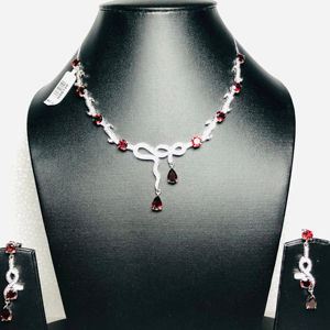 Sterling 925 Silver Necklace & <b>Earring</b> Set with Natural Garnet Gemstone <b>Beautiful</b> Set & Unique Design for Women for Any Occasion - Product Image 1
