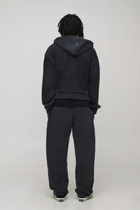 Sudadera con capucha con cremallera, lavada, desgastada, bordada, estampada, teñida lisa, oversize, unisex, estilo streetwear, para hombre, invierno 2025 - Product Image 2