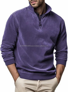 Vente en gros de pull personnalisé à col montant et demi-fermeture éclair en coton délavé à l'acide sweat-shirt et sweat-shirt et sweat à capuche surdimensionnés à col montant pour hommes - Product Image 3