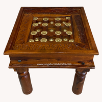 Meuble de salon en laiton, Table basse en bois, Table centrale Antique Vintage avec pied en bois massif, meuble indien