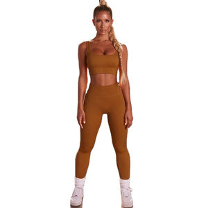 Vêtements de sport pour femmes grande taille, de haute qualité, double face brossée, ajustés, respirants, couleur unie, entraînement, yoga, course à pied, fitness - Product Image 2