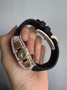 Montre élégante et tendance Hip Hop de luxe, demi-sertie de moissanite, clarté VVS, double mouvement, cristal saphir, 41 mm, étanche, noire - Product Image 4