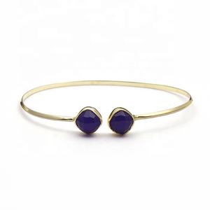Ink blue chalcedony gemstone <b>bracelet</b> <b>gold</b> plated two blue gemstone <b>bracelet</b> jewelry handmade <b>adjustable</b> <b>bracelet</b> jewelry gift - Product Image 1