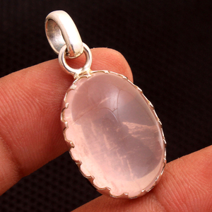 Colgante fino de Plata de Ley 925, joyería de plata de cuarzo rosa - Product Image 5