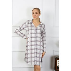 Akbeniz camicia da notte in cotone pettinato manica lunga abbottonata Ecru 13102