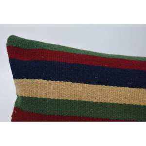 Coussin en laine patchwork multicolore Kilim 12x48 pouces Subtle Striped Vintage Leaves Coussin décoratif pour canapé Woven Technique - Product Image 2