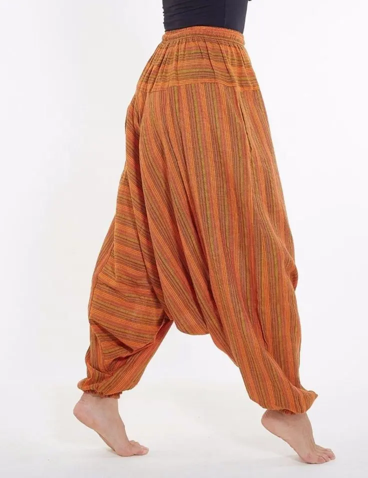 Celana Harem Katun Unisex, Celana Harem Katun Yoga Aladin Desain Tribal Bohemian Pantai Celana Yoga untuk Wanita Hippie Hobo Celana Katun