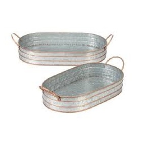 Bandeja de servicio de metal galvanizado de alta calidad con mangos de madera Forma rectangular para hoteles y restaurantes Bandeja de servicio de comida - Product Image 5