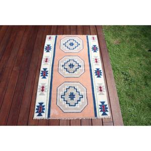 Alfombra Turca de 2.2x3.5 pies, Alfombra de Lana Vintage Azul del Suroeste - Product Image 1