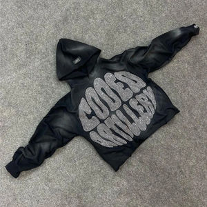 2025 Fabricant de qualité supérieure Logo personnalisé Poids lourd Sun-fade Wash French Terry Boxy Fit Hoodie avec strass Logo - Product Image 1