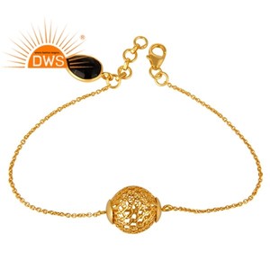 Attractive Black Onyx <b>Gemstone</b> <b>Bracelet</b> Manufacturer Designer 18k Gold Plated Silver <b>Bracelet</b> Jewelry Vintage Collection - Product Image 4