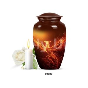 Urna grande de aluminio para adultos de cremación de pájaros Fénix de alta calidad para cenizas humanas con tapa y bolsa de terciopelo gratis - Product Image 5