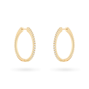 Boucles d'oreilles créoles en argent sterling 925/or recyclé 14k 18k avec moissanite taille brillant rond et serti griffe, pendantes ovales pour femme - Product Image 2
