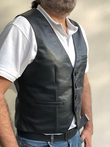 Chaleco de cuero marrón y negro para motocicleta con estilo para hombre con bolsillos diagonales y cinturón inferior Nuevos chalecos de invierno de moda - Product Image 3