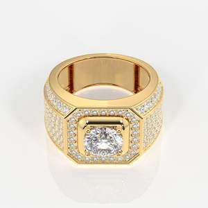 Anillo de Oro Amarillo de 18K para Hombre con Diamante Cultivado en Laboratorio, Corte Estrella Completa, Bañado en Rodio, para Uso Diario, Oro Puro - Product Image 1