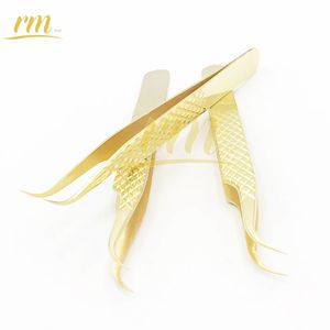 Pinzas semicurvas de plasma dorado RMI, pinzas de extensión de pestañas de acero de alta calidad, punta de agarre de diamante con logotipo personalizado - Product Image 3