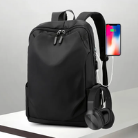 Sac à dos en polyester durable, noir mat, géométrique, minimaliste, fermeture éclair, imperméable, 36-56L, pour ordinateur portable 15,6 pouces, unisexe