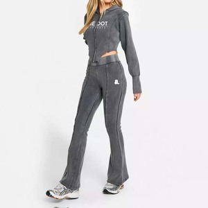 Nouveau automne Vintage lavage à l'acide 2 en 1 lourd hiver sweat à capuche zippé pour femmes 100% coton - Product Image 3