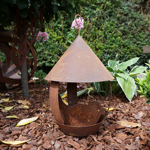 Comedero para Pájaros de Diseño Único JH-Mech, Decoración de Balcón Vintage Resistente, Comedero Cónico de Acero Corten con Acabado Oxidado para Colgar - Product Image 3