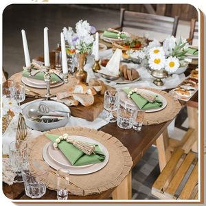 Mantel Individual Decorativo de Primera Calidad, Diseño Redondo con Cuentas de Vidrio, Base de Yute para Fiestas y Otras Funciones - Product Image 2