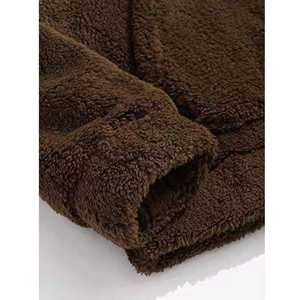 Conjunto de Pijama de Felpa para Mujer, Invierno, Estampado Sólido, Manga Corta, Ropa de Estar en Casa, con Bolsillo, Sudadera Informal con Capucha y Pantalones, Conjunto de 2 Piezas - Product Image 6