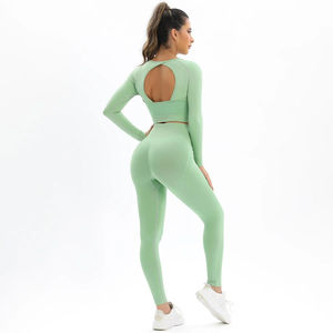 Invierno 2 uds gimnasio ropa atlética mujer personalizada alta elasticidad ropa deportiva entrenamiento ropa manga larga sin costuras Fitness Yoga conjuntos - Product Image 5