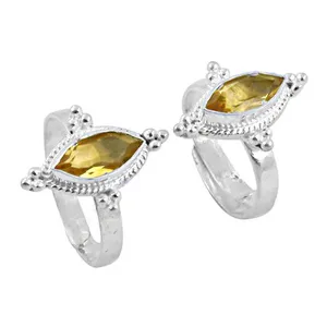 Bague en argent 925 pour femme, bijoux fins géométriques, style romantique avec placage rhodium platine, sertie d'une pierre précieuse citrine - Product Image 1