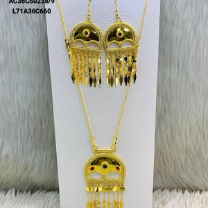 สินค้ามาใหม่ชุดสร้อยคอและต่างหูทองเหลืองชุบทองสไตล์อาหรับสำหรับผู้หญิงสายโซ่แบบทันสมัยมีดีไซน์สวย - Product Image 1