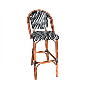 Tabouret de jardin tissé noir et blanc avec structure en faux bambou - Product Image 6