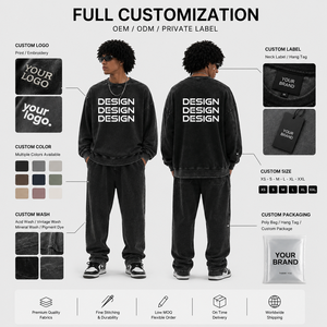 Hot Selling 350gsm 100% Cotton Unisex <b>Plus</b>-<b>Size</b> Solid Acid-Washed Vintage Oversized Crewneck Fleece <b>Sweater</b> Long Soft Sewn - Product Image 6