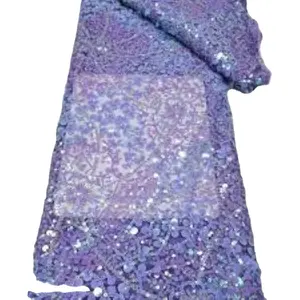 2024 Wholesale sequin fabric multicolor fancy reversible lace sequin mesh fabric for wedding dress